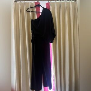 HALSTON Heritage Gia One-Shoulder Draped Tie Waist Wide-Leg Jumpsuit - Size 2